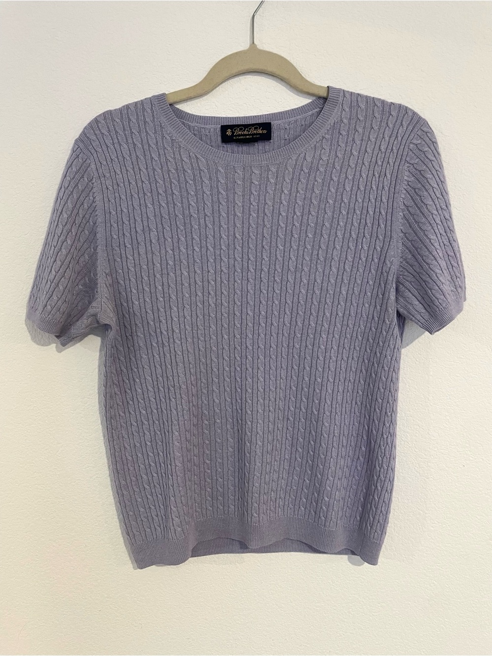 Brooks Brothers Lavender Cable Crew-Neck Short Sleeve Sweater